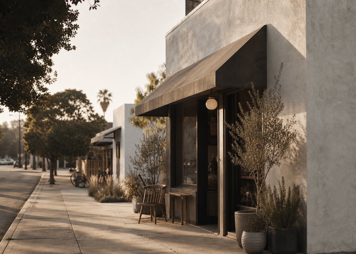An editorial view of Los Angeles storefronts