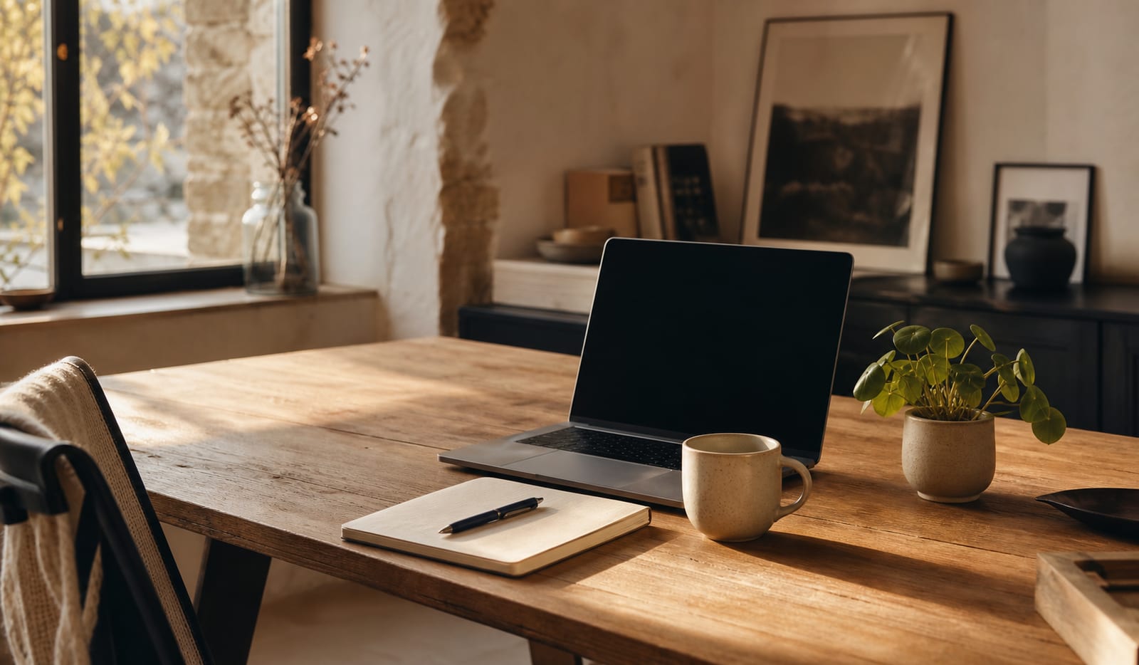A small sunlit design studio workspace